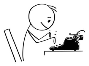 A person typing on a typewriter.